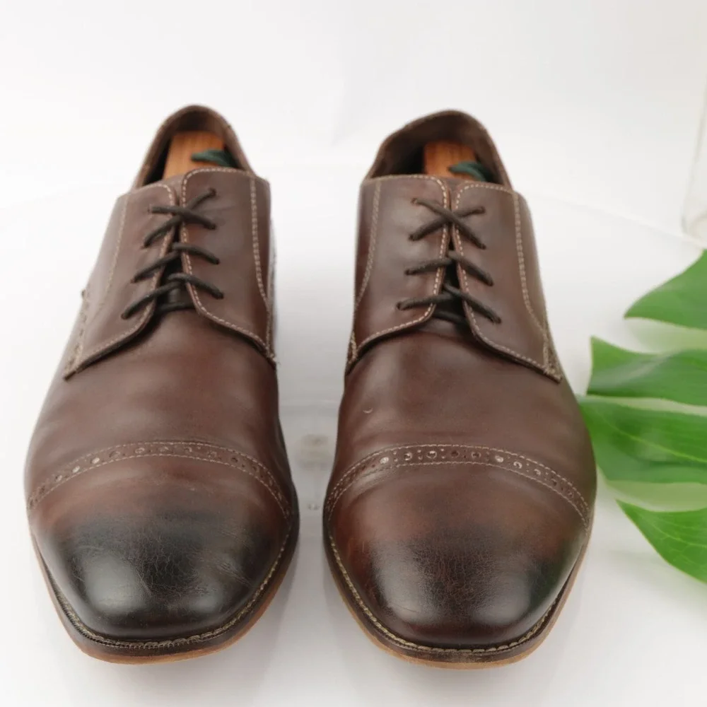 Florsheim Mens Castellano Oxford Size 10 WIDE 3E Brown Leather Derby Dress Shoes
